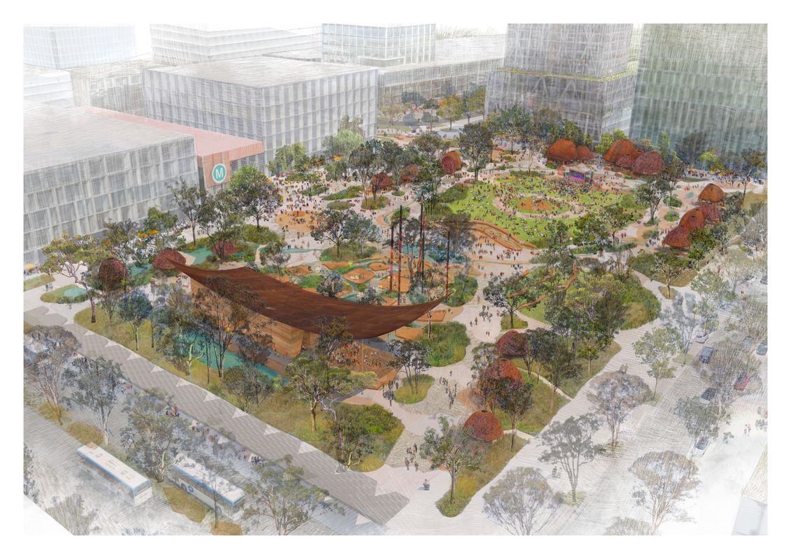 Competition scheme for Bradfield Central Park by Turf Design Studios. Image: Courtesy Western Sydney Parkland Authority
