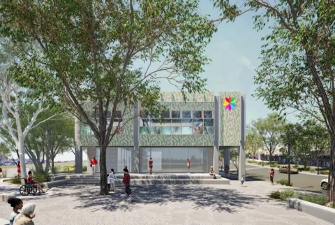 The Seven Hills Community Hub is intended to catalyse the revitalisation of the suburb’s town centre, integrating facilities for community with sustainable initiatives, both inside and out. Image: Supplied