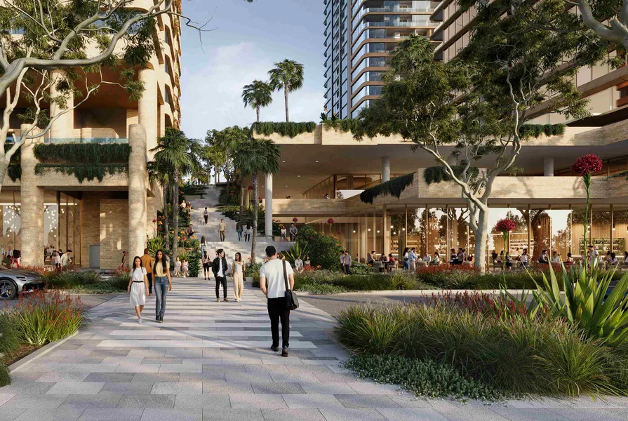 The development hopes to recast the former industrial site into a “connected waterfront village.” Image: Courtesy of Billbergia